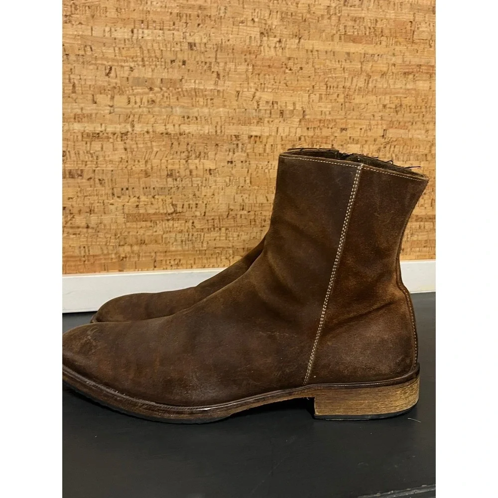 Gordon Rush Made In‎ Italy Distressed Brown Leather Side Zip Moto Boots Men 10